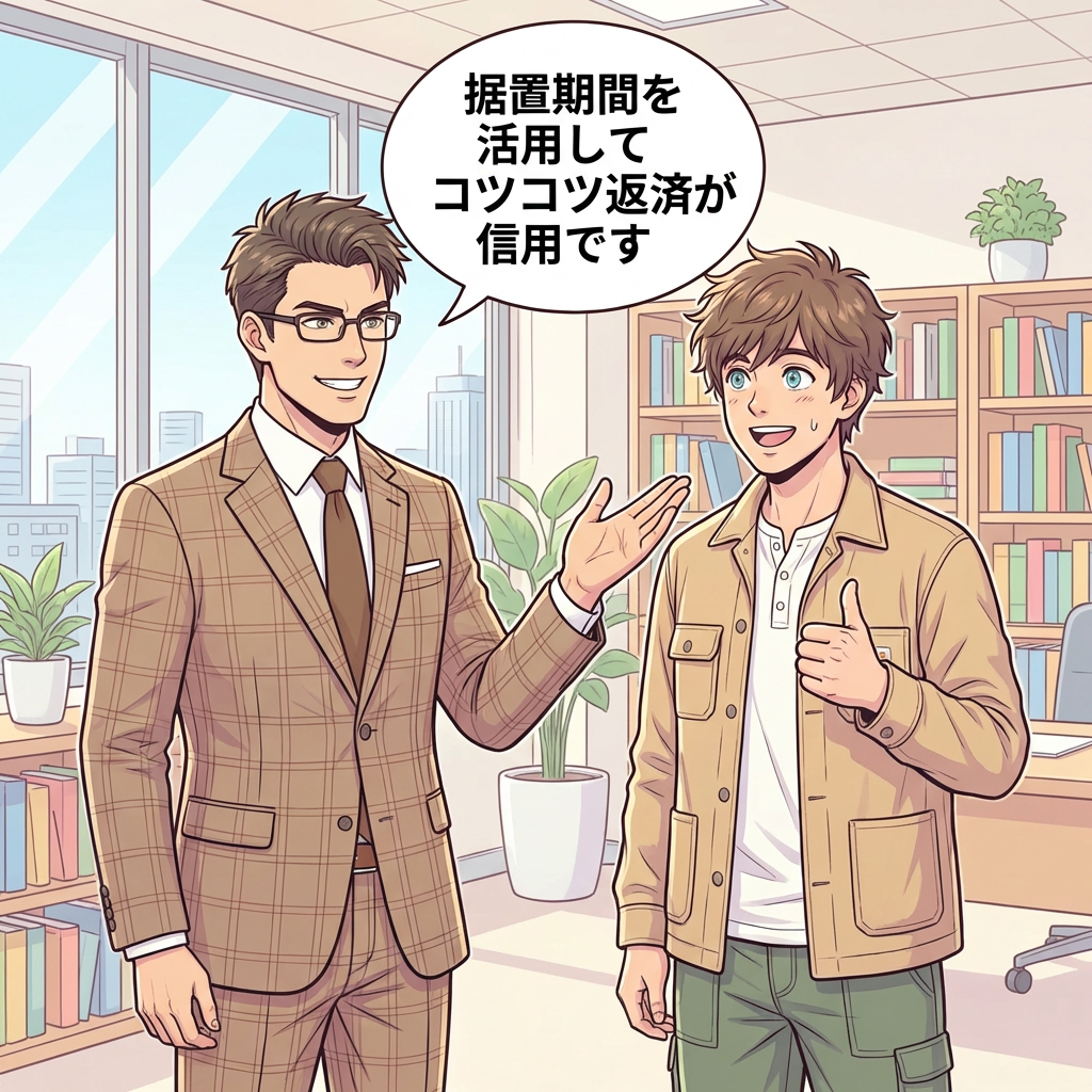 冴島が据置期間の活用をアドバイスするシーン