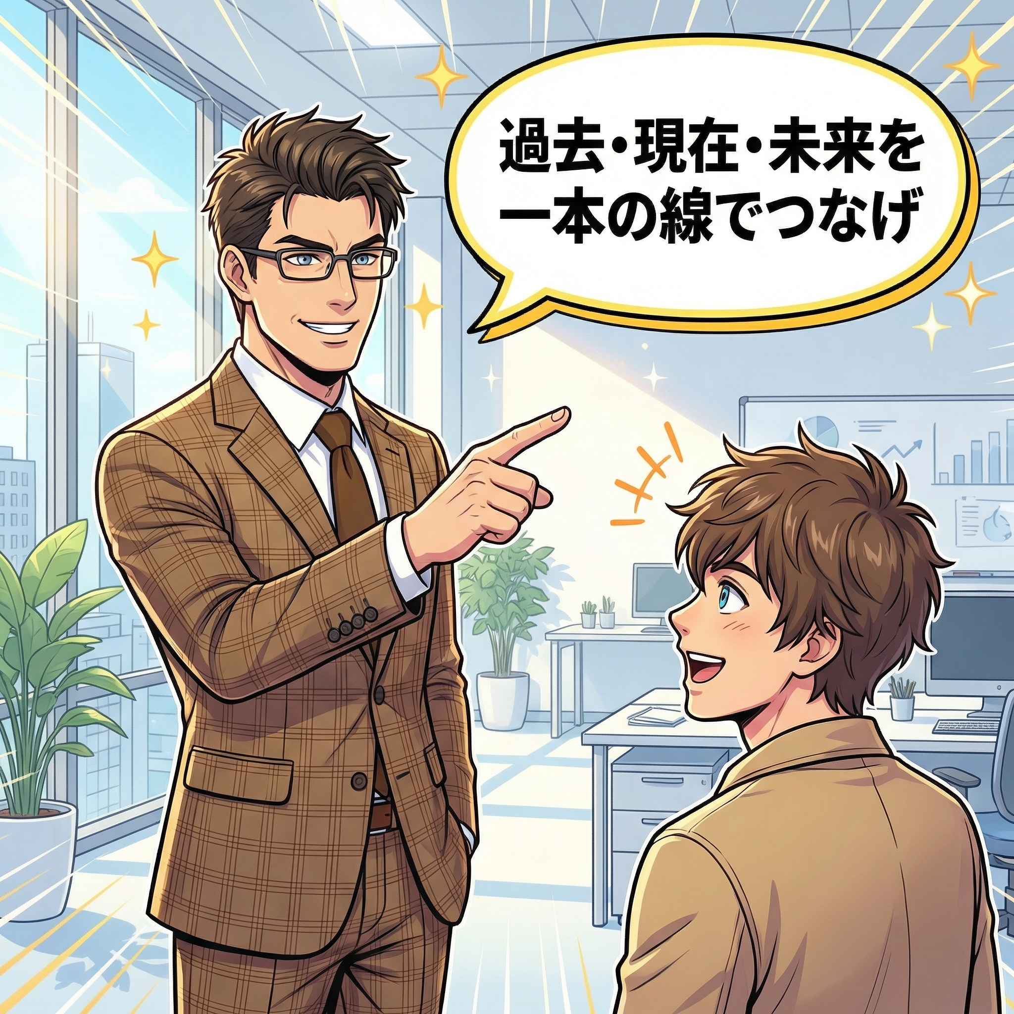 創業動機の結論を伝える冴島